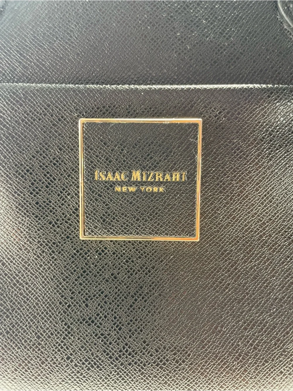 Isaac Mizrahi Black Saffiano Leather Mini Tote with Gold Accents